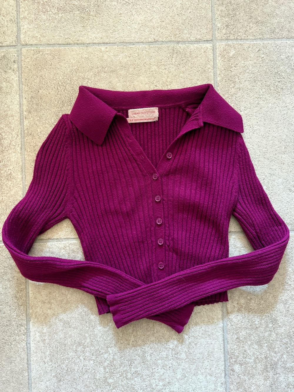 Magenta Cropped Button Up Sweater - Picture 2 of 4